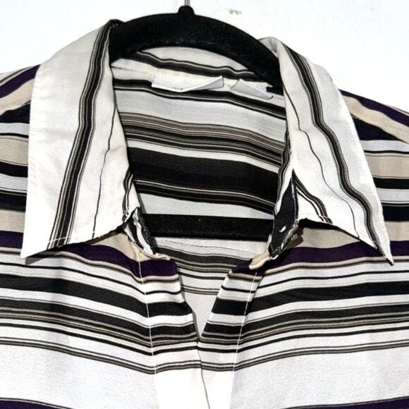 Liz Claiborne Sleeveless Button-Down Blouse M Black & White Striped Polyester - Picture 2 of 7